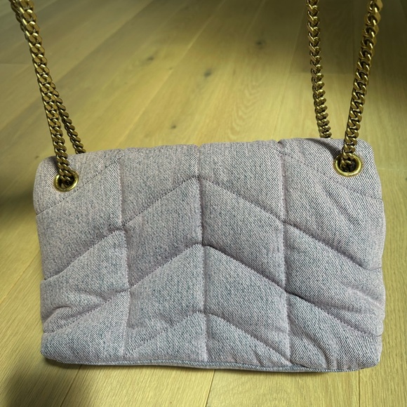 YSL Saint Laurent Lilac Denim Puffer Bag- Small LouLou - Picture 4 of 14